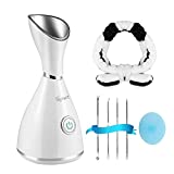 Facial Steamer - Surwit 10X Penetration Pro Nano Ionic Face Steamer for Facial, Unclogs Cleansing Pores Moisturizing Spa Humidifier, With Free Blackhead Remover Kit, Hair Band, Face Brush