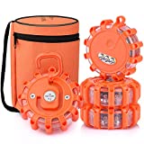 AK [4 Pack] LED Road Flares Safety Flashing Warning Light Roadside Emergency Disc Beacon Kit for Vehicles Boats with Magnetic Base & Hook, Premium Storage Bag (Batteries Not Included) (4)