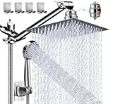 10' Rain Shower Head with Handheld Spray Combo High Pressure Rainfall Showerheads with 11' Extension Arm, Shower Filter for Hard Water & Chlorine + Hose & 4 Hooks, Square Dual Waterfall Shower Head