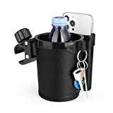 Accmor Stroller Cup Holder with Cell Phone Keys Holder, 3-in-1 Universal Bar Drink Cup Bottle Holder for Stroller, Bicycle, Wheelchair, Walker, Scooter,Black