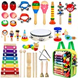 Kids Musical Instruments, 33Pcs 18 Types Wooden Percussion Instruments Tambourine Xylophone Toys for Kids Children, Preschool Education Early Learning Musical Toy for Boys and Girls
