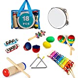 MAXZONE Kids Musical Instruments Sets, 12pcs Wooden Percussion Instruments Toys Tambourine Xylophone for Kids Playing Preschool Education, Early Learning Musical Toys for Boys Girls Gift (Yellow)