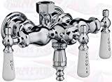 Chrome Clawfoot Tub Diverter Faucet with 3 Porcelain Lever Handles