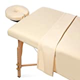 Saloniture 3-Piece Microfiber Massage Table Sheet Set - Premium Facial Bed Cover - Includes Flat and Fitted Sheets with Face Cradle Cover - Natural