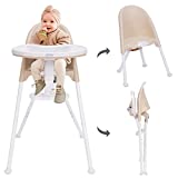 High Chair Folding,One Click fold,Save Space, Detachable Double Tray, Infant Chair, Car Traveling, 3 in 1 Convertible, 3-Point Harness, Adjustable Footrest, Non-Slip Feet, Adjustable Legs, Cream Color