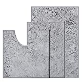 Bathroom Rugs 3 Piece Bath Rugs Set Chenille Bath Mat Bathroom Rug Set Non-Slip Bathroom Set Bath Mats for Bathroom with 1 inch Ultra Soft Plush,PVC Backing Super Water Absorbent Bathroom Carpet-Grey