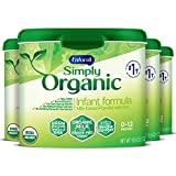 Organic Baby Formula, Simply Organic by Enfamil, Organic Milk from Grass-Fed Cows, Milk-Based Powder with Iron, Non-GMO, Powder Tub, 19.5 Oz, Pack of 4