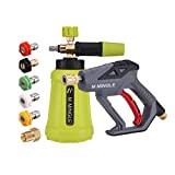 M MINGLE High Pressure Washer Gun Snow Foam Lance, 4000 PSI Cannon Foam Blaster Power Washer with 1/4' Quick Connector, Car Wash Foam Cannon Kit with 5 Pressure Washer Nozzle Tips, 1 Liter
