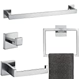 Brushed 4-Piece Bathroom Hardware Set Premium Stainless Steel Bath Towel Bar Sets Wall Mounted Square Bathroom Accessories Kit, 23.6 Inch Brushed Nickel