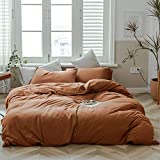 Caramel Pumpkin Duvet Cover Queen Terracotta Bedding Set Breathable Jersey Duvet Covers Simple Rust Bed Collection Easy Care Solid Color Adults Bedding Zipper Closure