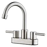 Bathroom Faucets, UERRIC Bathroom Sink Faucet 4 Inch Centerset 2 Handles Bathroom Fuacet Brushed Nickel, Faucet for Bathroom Sink 3 Hole, RV Lavatory Faucets with Hoses & 360°Swivel Spout