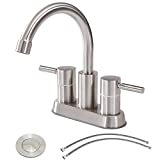 Commercial Brushed Nickel Bathroom Faucet,2 Handle Stainless Steel Bathroom Sink Faucet 360° Swivel Spout Lavatory Faucets with Pop-Up Drain and Water Hose