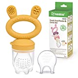 haakaa Baby Food Feeder Fruit Feeder Pacifier Silicone Baby Feeder Teether for Babies Infant Teething Toys for 4 Months+ BPA Free, with Pouch Cover (1 Pack, Mustard)