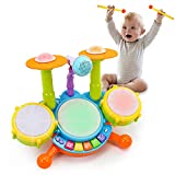 Baby Toys 12-18 Months Kids Drum Set Musical Toys for 1 2 3 4 5 Year Old Birthday Gift Learning Toys for Toddlers 1-3 Boys Girls Drum Set for Toddlers 1-3 with Microphone Light Music