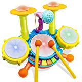 Drum Set for Kids with 2 Drum Sticks and Microphone, Musical Toys Gift for Toddlers