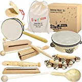 Stoie’s International Wooden Music Set for Toddlers and Kids- Eco Friendly Musical Set with A Cotton Storage Bag - Promote Environment Awareness, Creativity, Coordination and Have Lots of Family Fun