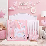 Crib Bedding Set for Girls - Pink Baby Nursery Bedding Sets - 3 Pieces Crib Quilt Fitted Crib Sheet Toddler Pillowcase Soft Star Printed Baby Bedding Set