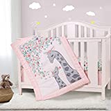 Honkaii Giraffe 3-Piece Crib Bedding Set, Baby Nursery Bedding Sets Including Crib Quilt, Crib Skirt, Crib Sheet, Pink Crib Sets for Girls