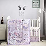 La Premura Butterfly Baby Nursery Crib Bedding Set for Girls – Butterfly 3 Piece Standard Size Crib Bedding Sets in Pastel Pink and Purple