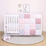 The Peanutshell Pink Woodland Floral Crib Bedding Set for Baby Girls - Crib Quilt, Fitted Sheet, Dust Ruffle Included
