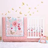 The Peanutshell Aflutter Crib Bedding Set for Baby Girls | 3 Piece Floral Nursery Set | Baby Blanket, Crib Sheet, Crib Skirt Included