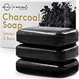 O Naturals 3 Pack Activated Charcoal Black Bar Soap Peppermint Oil Detoxifying Face Body Hand Soap Organic Shea Butter Vegan 100% Natural Soap for Men & Women 12oz Total