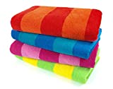 Kaufman - Ultrasoft, Plush ,100% Combed Ring Spun Yarn dye Cotton Velour Tonal Stripe Oversized 30”x60” Highly Absorbent, Quick Dry, Colorful Striped Beach, Pool and Bath Towel. (4-PK)
