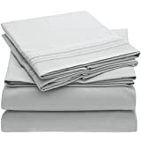 Mellanni Queen Sheet Set - Hotel Luxury 1800 Bedding Sheets & Pillowcases - Extra Soft Cooling Bed Sheets - Deep Pocket up to 16 inch - Wrinkle, Fade, Stain Resistant - 4 Piece (Queen, Light Gray)