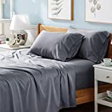 Bedsure 100% Viscose from Bamboo Sheets Set 4PCs Queen Grey - Cooling Breathable Bed Sheets for Queen Size Bed with Deep Pocket