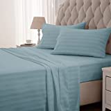 SLEEP ZONE Striped Cooling Queen Sheets Set 4 Piece - Super Soft Fitted Flat Sheet & Pillowcase Sets - Easy Care, Wrinkle Free, Fade Resistant, Deep Pocket 16' (Flint Blue, Queen)
