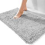 Luxury Chenille Bathroom Rug,Extra Soft and Cozy, Non-Slip,Super Absorbent Water, Machine Wash Dry, Shaggy Chenille Bath Mats for Bathroom Bedroom,15x23 inches,Grey
