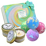 LA BELLEFÉE Bath Bombs Scented Candles Set, Handmade Essential Oil Relaxing BathBombs, Bubble Spa. Mothers Day Gifts for Women. Fizzy to Moisturize Dry Skin (4 Bath Bomb+2 Candles)