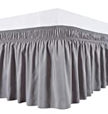 Biscaynebay Wrap Around Bed Skirts for Queen Beds 15 Inches Drop, Silver Grey Elastic Dust Ruffles Easy Fit Wrinkle & Fade Resistant Silky Luxurious Fabric Solid Machine Washable