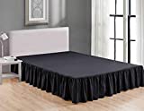 Sheets & Beyond Wrap Around Solid Microfiber Luxury Hotel Quality Fabric Bedroom Gathered Ruffled Bedding Bed Skirt 14 Inch Drop (Queen, Black)