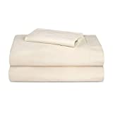 TRIDENT 300 Thread Count Cotton Deep Pockets Bed Sheet Set, Flat Sheet, Fitted Sheet, 1 Pillow Case, Solid, Twin, Ivory/Vanilla Ice