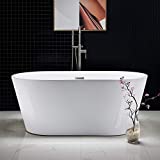 WOODBRIDGE Acrylic Freestanding Bathtub Contemporary Soaking Tub with Brushed Nickel Overflow and Drain BTA1514-B,White, B-0014 59'