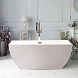 Vanity Art Freestanding White Acrylic Bathtub Modern Stand Alone Soaking Tub with Polished Chrome UPC Certified Slotted Overflow and Pop-up Drain (59.1' x 29.5') VA6821-S