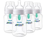 Philips AVENT Anti-Colic Baby Bottles with AirFree Vent, 9Oz, Clear, SCY703/04, 4 Count