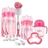 Dr. Brown's Options+ First Year Anti-Colic Bottle Gift Set with Sippy Cup, Baby Bottle Brush and Teether - Pink