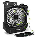 STIVIN Portable Fan with LED Light 10400mAh Rechargeable Battery Powered Fan with 270 Degree Auto Rotation Standing Fan for Outdoor Tent/Garden/Camping /Indoor Room/Office/Desk,Black