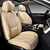 Coverado Universal Seat Covers Full Set, Waterproof Nappa Leather Car Seat Covers with Head Pillow, Universal Auto Protectors Fit for Most Sedans SUV Pick-up Truck, Beige