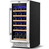 Colzer Classic 15 Inch Wine Cooler Refrigerators, 30 Bottle Fast Cooling Low Noise and No Fog Wine Fridge with Professional Compressor Stainless Steel, Digital Temperature Control Screen Built-in or Freestanding