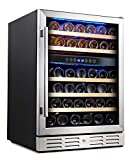 Kalamera 24'' Wine Cooler Refrigerator 46 Bottle Dual Zone Built-in or Freestanding Fridge with Stainless Steel & Triple-Layer Tempered Reversible Glass Door and Temperature Memory Function