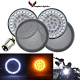 Eagle Lights 2 inch Harley Front LED Turn Signals with White Running Lights for Harley Davidson Motorcycles 1157 Bullet style turn signals (with Smoke Lenses)