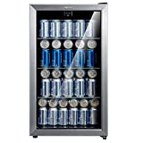 comfee 115-120 Can Beverage Cooler/Refrigerator, 115 cans capacity, mechanical control, glass door with stainless steel frame,Glass shelves/adjustable legs for home/apartment