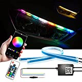Car Headlight Strip Lights, AOTOINK Multicolor 24 Inch 12V LED Daytime Running Lights, RGB Flexible Headlights LED Strips Waterproof Switchback Sequential Turn Signal Lights (APP & RF Control) 2-Pack