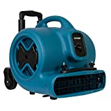 XPOWER P-630HC Air Mover, Dryer, Fan, Blower with Telescopic Handle, Wheels, Carpet Clamp for Water Damage Restoration, Commercial Cleaning & Plumbing Use-1/2 HP, 2800 CFM, 3 Speeds, Blue