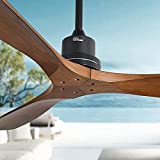 Sofuocr Walnut Ceiling Fan, Solid Wood 3-Blade Ceiling Fans, Wood Ceiling Fan No Light, 52'' Ceiling Fan Without Light for Living Room & Covered Outdoor, Brown