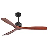 Sofucor 60 Inches Elegant Ceiling Fan with Remote Control 3 Mahogany Solid Wood Blades Suitable for Indoor and Outdoor