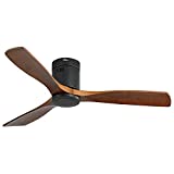 Sofucor Low Profile Ceiling Fan DC 3 Carved Wood Fan Blade Noiseless Reversible Motor Remote Control Without Light